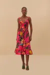 Farm Rio Active Pink Leopard Flowers Organic Cotton Midi Dress In Leopard Flowers Pink