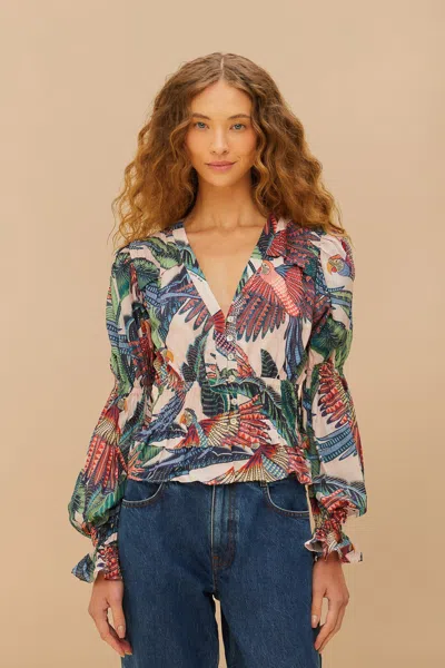 Farm Rio Active Pink Macaw Flight Blouse