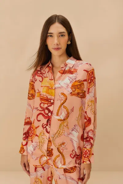 Farm Rio Active Pink Nautical Wonder Pajama Shirt
