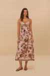 FARM RIO ACTIVE PINK TROPICAL LANDING LACE MIDI DRESS