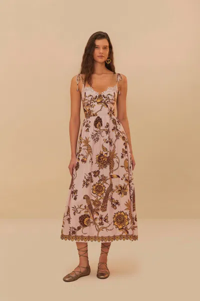 Farm Rio Active Pink Tropical Landing Lace Midi Dress In Tropical Landing Pink