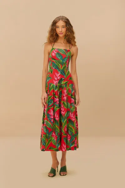 Farm Rio Active Red Dream Garden Lenzing Ecovero Euroflax Maxi Dress In Dream Garden Red
