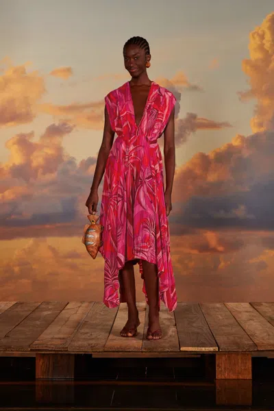 Farm Rio Red Endless Summer V Neck Midi Dress In Endless Summer Red