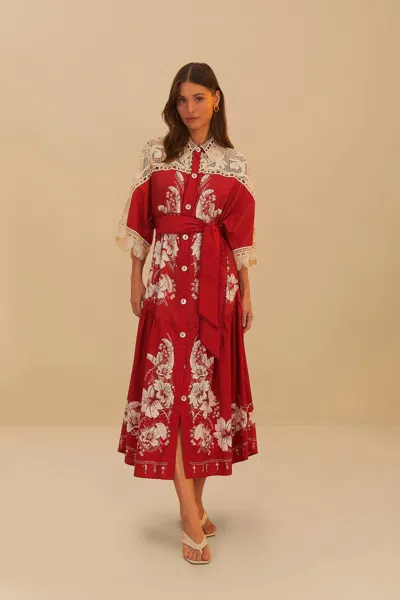 Farm Rio Red Floral Chains Guipure Midi Dress In Floral Chains Red |  ModeSens