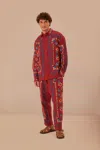 Farm Rio Active Red Floral Embroidery Jacquard Pants