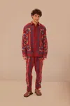 Farm Rio Red Floral Embroidery Jacquard Shirt