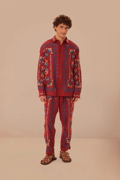 Farm Rio Active Red Floral Embroidery Jacquard Shirt