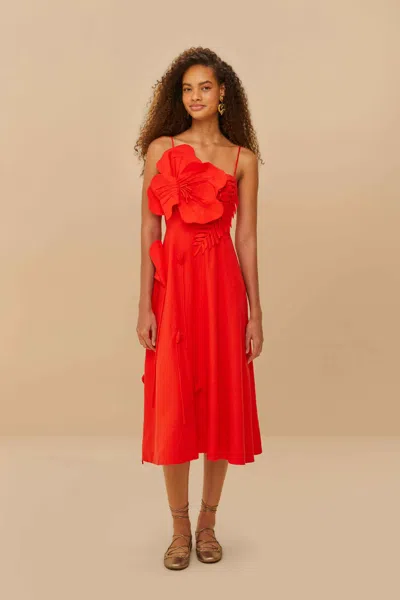 Farm Rio Red Garden Lenzing Ecovero Euroflax Midi Dress