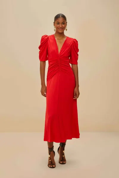 Farm Rio Active Red Gathered Midi Dress