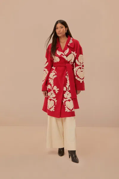 Farm Rio Red Helen Fleece Coat In Helen Red