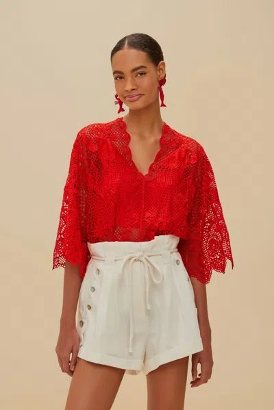 Farm Rio Active Red Landscape Guipure Bodysuit