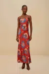 Farm Rio Luang Sleeveless Midi Dress In Orange