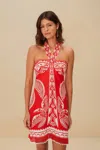 Farm Rio Active Red Majestic Coconut Tree Euroflax Premium Linen Mini Dress