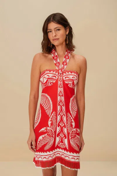 Farm Rio Active Red Majestic Coconut Tree Euroflax Premium Linen Mini Dress
