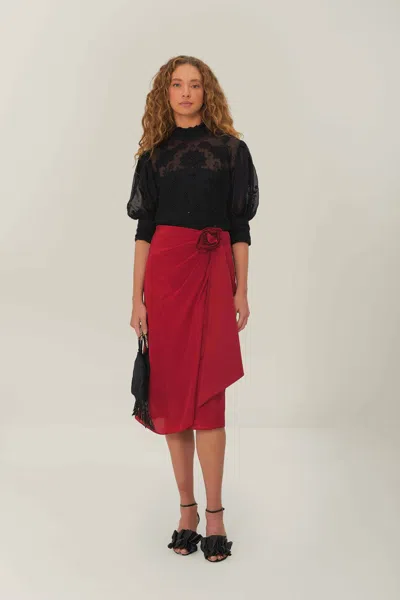 Farm Rio Active Red Midi Skirt In Black