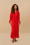 Farm Rio Active Red Morada Boa Guipure Maxi Dress In Red