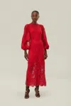Farm Rio Red Nature Guipure Midi Dress In Red