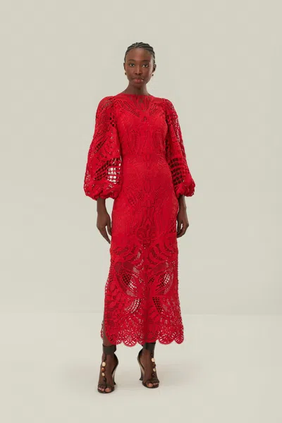 Farm Rio Active Red Nature Guipure Midi Dress