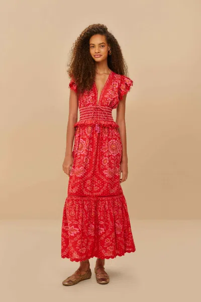 Farm Rio Active Red Olivia Lace Maxi Dress In Olivia Red