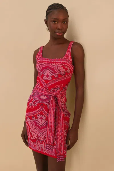 Farm Rio Active Red Paisley Scarf Knit Mini Dress In Paisley Scarf Red