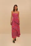 Farm Rio Active Red Paisley Scarf Loopy Trim Maxi Dress In Paisley Scarf Red