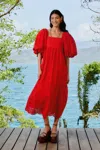 Farm Rio Active Red Pineapple Eyelet Maxi Dress