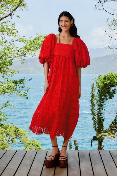 Farm Rio Active Red Pineapple Eyelet Maxi Dress