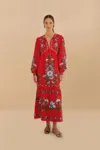 Farm Rio Active Red Sweet Bloom Bouquet Lenzing Ecovero Euroflax Midi Dress In Sweet Bloom Bouquet Red