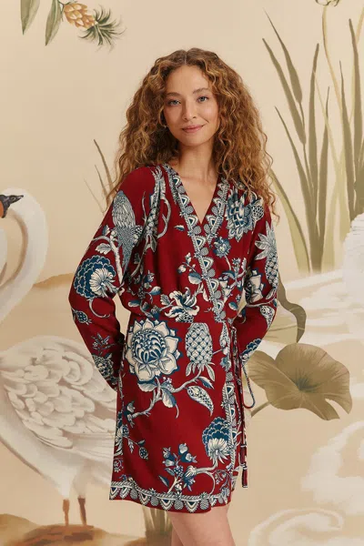 Farm Rio Active Red Tropical Landing Wrap Mini Dress In Tropical Landing Red