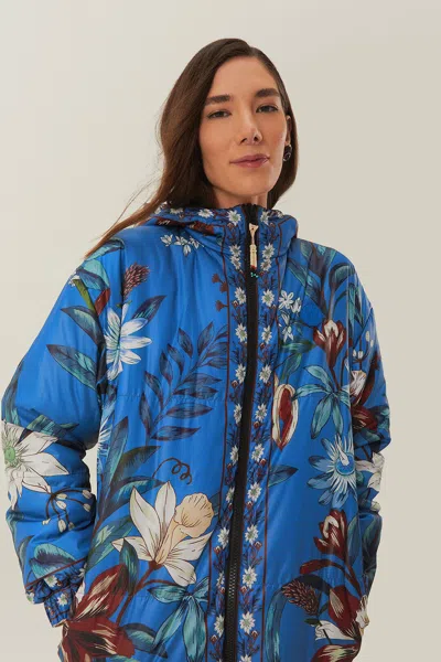 Farm Rio Reversible Cashew Mandala Puffer Jacket In Cashew Mandala Cream