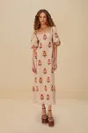 Farm Rio Active Rose Embroidered Macaw Euroflax Premium Linen Maxi Dress