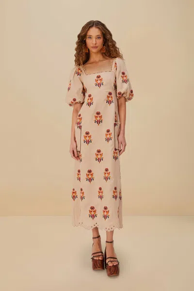Farm Rio Active Rose Embroidered Macaw Euroflax Premium Linen Maxi Dress
