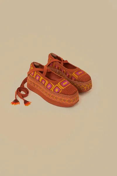 Farm Rio Active Rust Espadrille Flatform Slipper In Burgundy