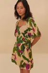 Farm Rio Active Sand Anthurium Leaves Lenzing Ecovero Euroflax Mini Dress In Anthurium Leaves Sand