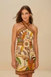 Farm Rio Active Sand Foliage Sketch Euroflax Premium Linen Mini Dress