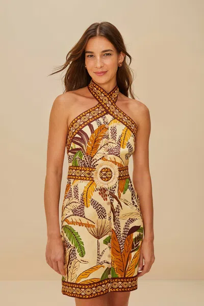 Farm Rio Active Sand Foliage Sketch Euroflax Premium Linen Mini Dress