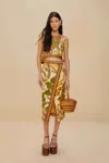 Farm Rio Active Sand Foliage Sketch Lenzing Ecovero Euroflax Midi Skirt