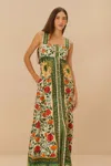 Farm Rio Active Sand Garden Tapestry Back Bow Maxi Dress In Garden Tapestry Sand