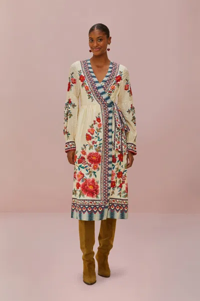 Farm Rio Active Sand Mosaic Garden Wrap Midi Dress In Mosaic Garden Sand