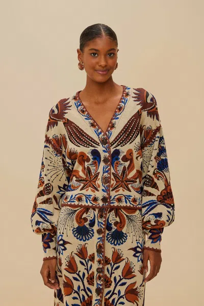 Farm Rio Active Sand Nature Land Knit Cardigan