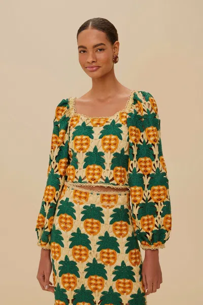 Farm Rio Active Sand Pineapple Crochet Top