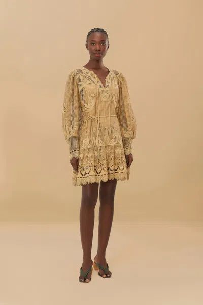 Farm Rio Active Sand Tropical Flight Guipure Mini Dress