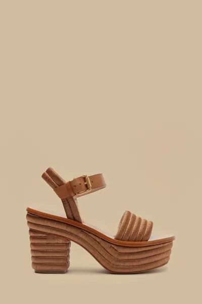 Farm Rio Active Tan Embroidered Platform Sandal