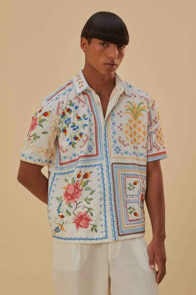 Farm Rio Active Tropical Cross Stitch Embroidered Shirt In Multi