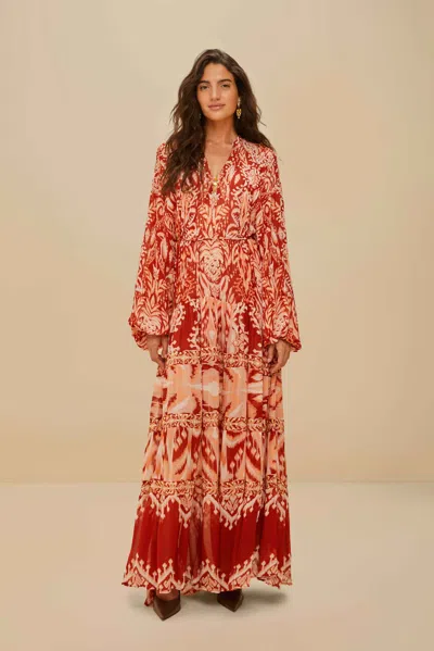 Farm Rio Active Tropical Tapestry Red Metal Embroidered Tiered Max