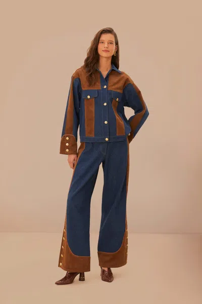 Farm Rio Western Denim Wide Pants Low Waisted