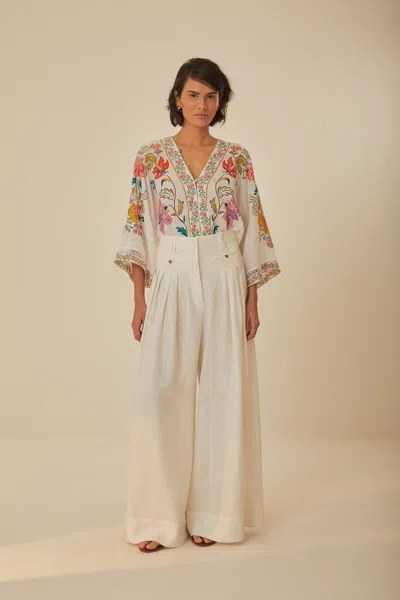 Farm Rio White Euroflax Premium Linen Pleated Pants In Neutral