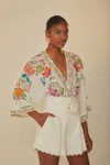 Farm Rio White Festone Belted Shorts In White