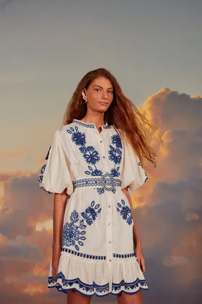 Farm Rio White Richelieu Euroflax Premium Linen Mini Dress