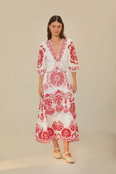 Farm Rio White Richelieu V Neck Maxi Dress | ModeSens